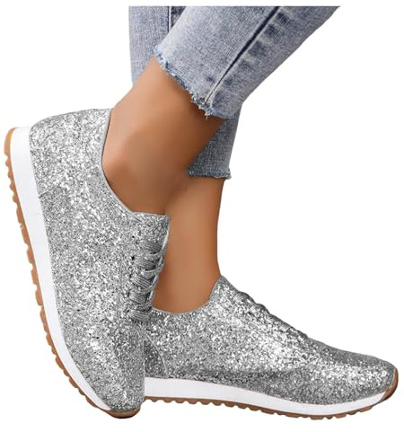 Nuqqichongtian Sneaker con glitter da donna, scarpe da ginnastica da sposa, leggere, con paillettes metalliche, con plateau e plateau, per attività all'aperto, scarpe da tennis, comode scarpe da