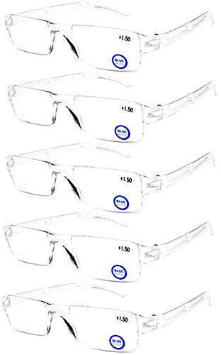 AQWANO Blue Light Blocking Computer Reading Glasses 5 Pack Clear Frame Rimless Readers Anti Glare Filter Lightweight for Women Men,2.0