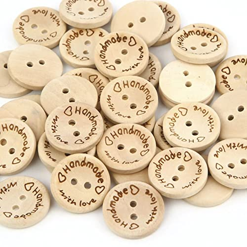 Cerioll Holzknöpfe - Handmade Knöpfe, 80 Stück, Runde Knopf mit 2 Löcher, 15mm & 20mm für Nähen und Basteln