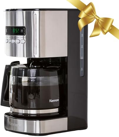 Kenmore Filter Coffee Machines 12-Cup Drip Coffee Makers with 1.8L Glass Pot for Ground Coffee Programmable Timer Digital Display Auto Shut Off Reusable Filter Warming Plate Kitchen Appliances Black