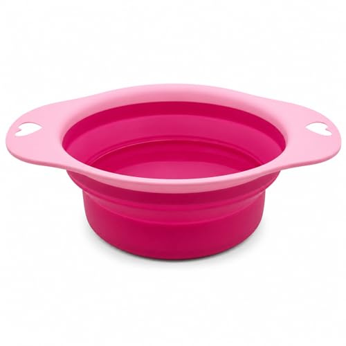 Hundskål matskål reseskål skål av silikon och plast, vikbar bärbar, för katt hund husdjur, för vatten och mat (rosa)