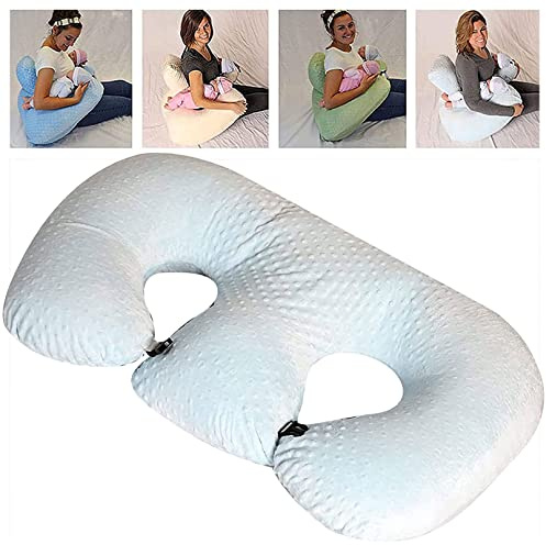 REOTEL Cuscino di Gravidanza Cuscino Twin E, Cuscino di Allattamento per Donne Incinte, Cuscino di Sostegno gemello in Tessuto di Cotone Lavabile in Lavatrice,Blu