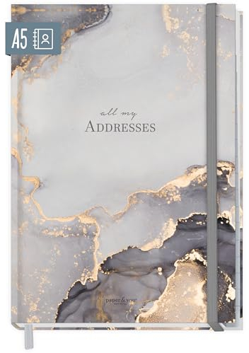 paper&you® Adressbuch A5 mit Register A-Z [Grey Marble] Buch für Kontakte, Geburtstage & Passwörter - nachhaltig & klimafreundlich