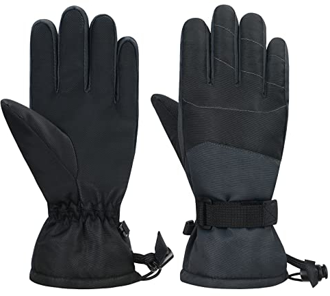 Durio Skihandschuhe Kinder wasserdichte Skihandschuhe Warme Handschuhe Geeignet für Kinder von 6-14 Jahren Schwarze M (6-11 Jahre)