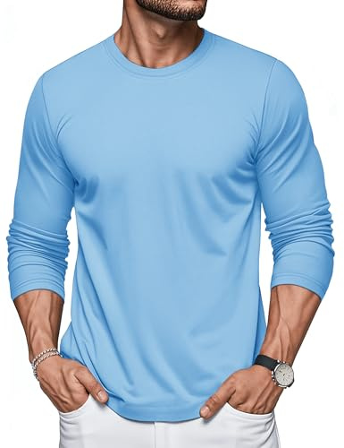 MAGCOMSEN Mens Long Sleeve T-Shirts Crew Neck Shirts Cotton Casual Tee Shirt Lightweight Shirt Waterfall Blue,M