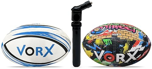 VORX Rugbyboll 2 delar storlek 5 rugbybollar med pump professionell kvalitet robust träning rugbyboll gatubula för vuxna och barn 1 % av försäljningsvärdet kommer att doneras till barnsjukhus.