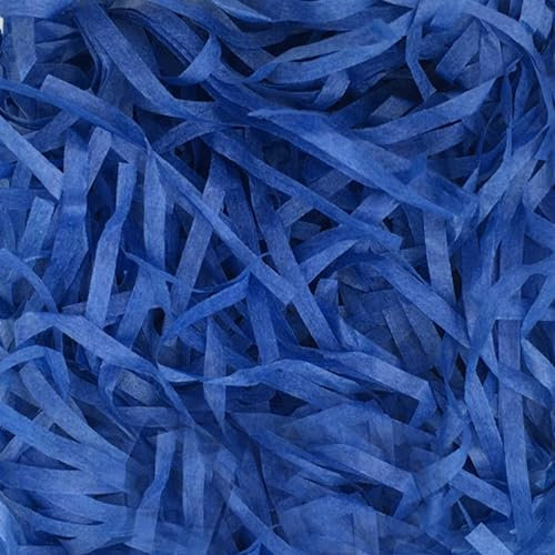 200 Grammes Papier de Remplissage Cadeau,Papier Déchiqueté,Shredded Papier Kraft Raffia Remplissage,Herbe de Pâques pour Décorer Cadeaux, Artisanat DIY,Paniers et Boîtes (Bleu)