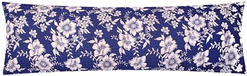 Seersucker Seitenschläferkissen-Bezug 40x145cm - Blumenmuster in Dunkelblau - 100% Baumwolle, Überzug, Kissenbezug (EW-Blumen-Blau)