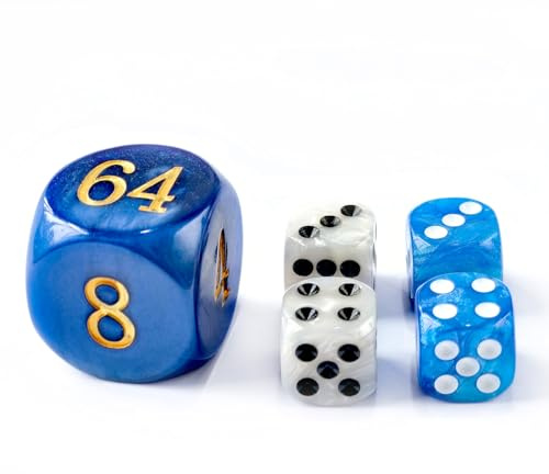 Set di 5 dadi da backgammon da 30 mm, cubi grandi per raddoppiare backgammon da 30 mm, 4 dadi da 16 mm (blu/bianco marmorizzato)