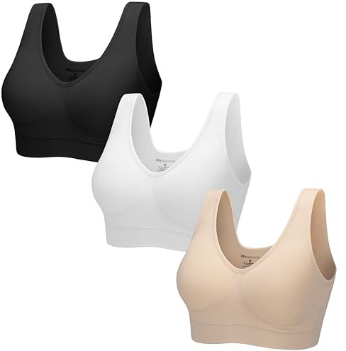 Blu Apparel Ladies 3 Pack Padded Seamless Bras Comfort Sleep Maternity Bras for Women (UK, Alpha, 3XL, Regular, Regular, Black/White/Nude)