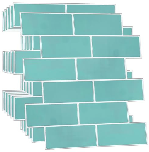 WALPLUS 3D Tile Stickers Peel and Stick Backsplash Splashback Decals Tile Transfer for Kitchen Bathroom Living Room Waterproof - Capri Sea Green Glossy 30 Sheets 30.5 x 30.5cm(12)