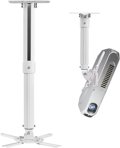 INMOZATA Projector Ceiling Mount, Projector Wall Mount Rotate 360 Swivel 15 Tilt with 430-650mm Extension Pole for Projectors Max 15kg, Ceiling Projector Bracket White