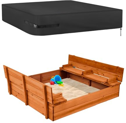 Kasla Sandbox Cover, Square Sandbox Cover Waterproof, Outdoor Toddler's Large Sand Box Covers for Sand Protection (Black, 61 L×61 W×8 H)