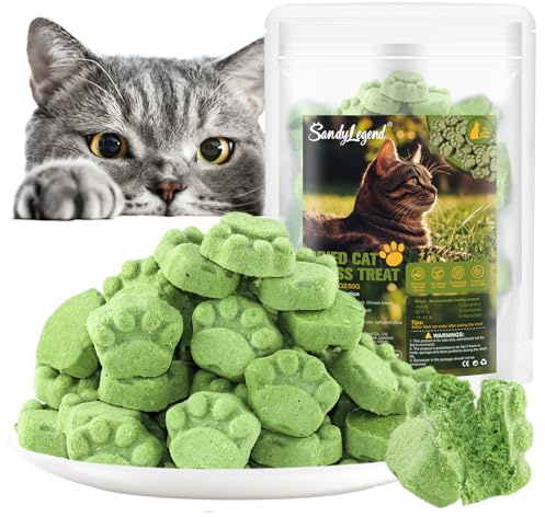 SandyLegend Freezed Drying Cat Grass Treats, Cat Grass Teething Sticks Cats Snacks for Hairball Removal and Dental Care