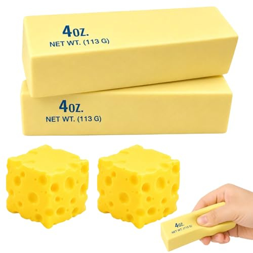 JaiZvt Butter and Cheese Fidget, Squishies, 4pcs Set Squishies Cheese and Butter Squishie Stress Relief Sensory Toys For Office and Classroom With Two Butter Sticks and Two fidget Cheese Blocks