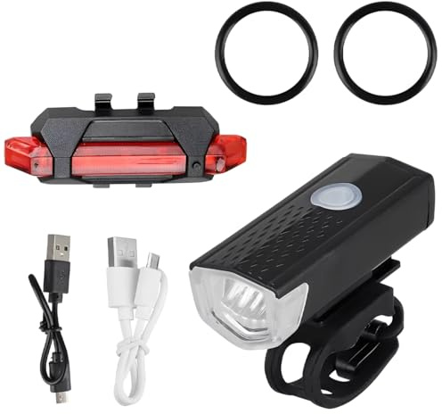 Tomedeks Bicicleta kit de iluminación -Luz delantera + luz trasera bicicleta de carreras,Nuevo impermeable con cable de datos USB,Adecuado para bicicletas de montaña, bicicletas, accesorios，Stil 2