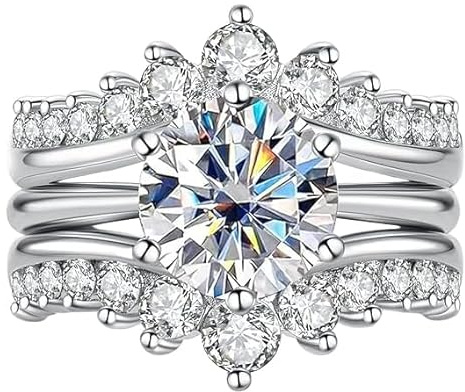 aomoso Anello Donna, Moissanite Anello, Anello Argento 925 Donna Certificato GRA, Anello Fidanzamento Donna, Purezza D+VVS1, Lusso Anelli Donna Ideale Per Fidanzamento, Matrimoni, Coppie, Mamme