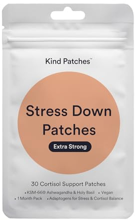 Kind Patches | Stress Down - Extra Strong | Stress, Anxiety & Balanced Cortisol Levels Support | Botanical Plant-Based Formula with Ashwagandha, Holy Basil & Adaptogens | 30 Vegan Patches