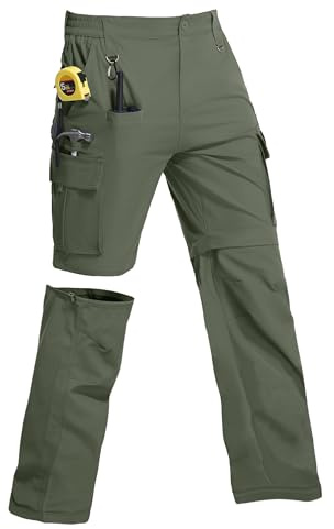 MeGriverous Men's Convertible Hiking Pants Zip Off Pants Mens Lightweight Quick Dry Stretch Cargo Pants for Fishing Travel Outdoor Hunting Climbing with 9 Pockets Green Size 36Wx32L