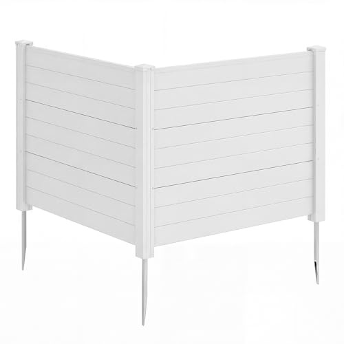 COSTWAY Vallas Jardin PP de 2 Paneles, 1220 x 95 mm, Pantallas de Privacidad con Estacas de Tierra para Aire Acondicionado y Cubo de Basura, Forma Recta o en L, Valla de Ocultación Exterior (blanco)