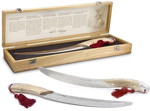 Sciabola da Champagne, Sabre à Champagne, con Manico in Legno e Nappa Rossa, Cofanetto in Legno Incluso