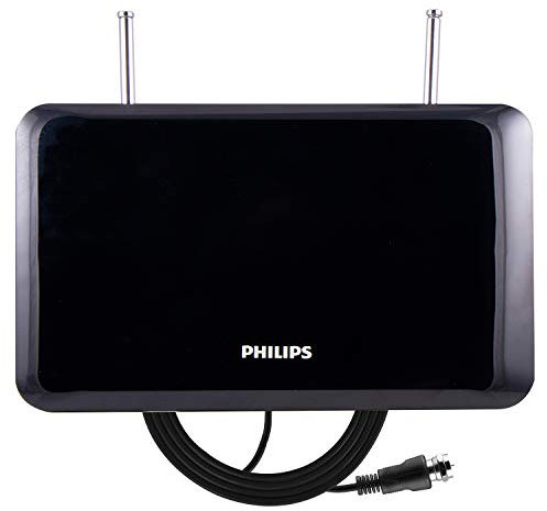 Philips Indoor TV Antenna, Perfect Home Decor, Digital, HDTV Antenna, Smart TV Compatible, 4K 1080P VHF UHF, 6Ft Coaxial Cable, Dipoles, Black, SDV1227B/27
