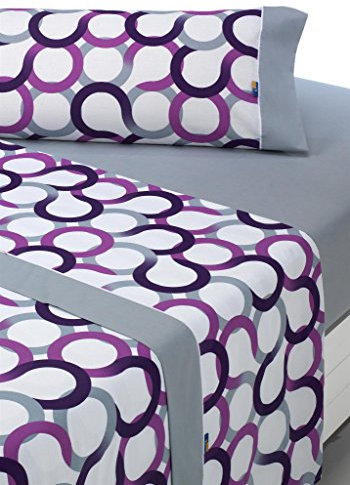 SABANALIA - Juego de sábanas Estampadas Aros | 3 Piezas | Funda de Almohada, Bajera Ajustable y sábana encimera | Cama 135 | Color Lila | (Disponible en Varios tamaños y Colores)
