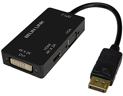 Adaptador DP a HDMI VGA DVI DisplayPort a HDMI Dos 4 K Adaptador 3 en 1 Display Port a HDMI VGA DVI Convertidor Macho a Hembra Chapado en Oro (Rectangular)
