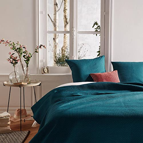 Atmosphera - Dessus de lit + 2 taies Dolce Bleu Canard - 260x240 cm