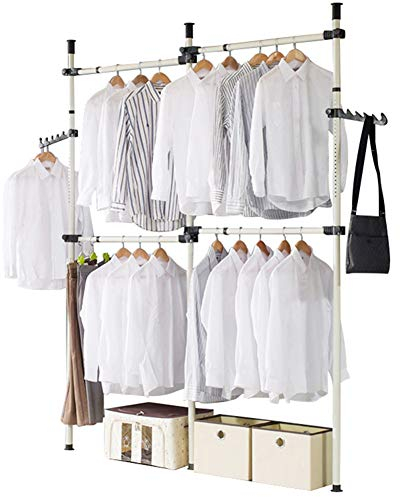 Greensen Teleskop Garderoben System Begehbarer Kleiderschrank Kleiderstangensytem Garderobe Teleskopstange für Mantel und Kleider Kleiderstange Verstellbar für Schlafzimmer 4 Stangen