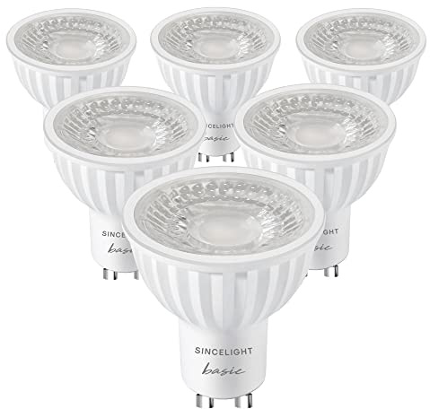 SINCELIGHT GU10 LED spot-glödlampa 38° strålvinkel smalare fokusreflekterande, 6W, RA、92, varm vit 2700K, icke-dimbar, 500 lumen motsvarar 50 W halogen, paket med 6