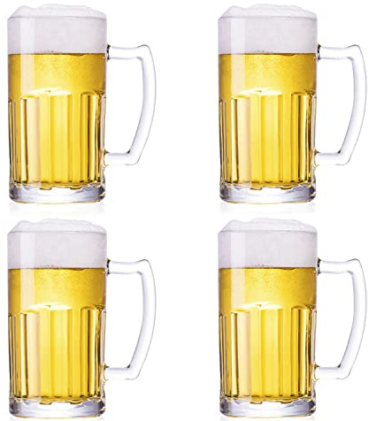 TUSAPAM 4 Pack Heavy Beer Mugs, Large Beer Glasses with Handle, 20 Ounce Glass Steins, Classic Beer Mug glasses Set