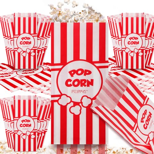 Poppy's Paper Popcorn Bags - 1oz Normal Bottom Concession-Grade Bags, Popcorn Machine Accessories (400 Pack)