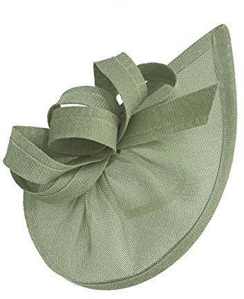 Caprilite Fascinator / Fascinator, vegan, mit Mond-Reifen, Kopfband, Hochzeit, Ascot Races, maßgeschneidert, Sinamay-Scheibe, salbeigrün, Einheitsgröße