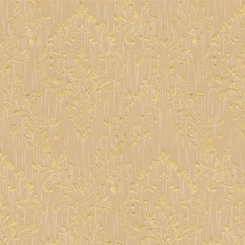 Barock tapet Profhome 306594-GU textiltapet strukturerad med ornament glänsande guld beige 5,33 m2