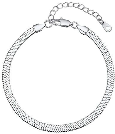 Bestyle Edelstahl Damen Fußkettchen im angesagten Schlangen-Design Frauen 5mm breit Knöchelkette Silberfarbe Mädchen Fußschmuck aus Edelstahl 22cm + 5cm Verlängerungskette