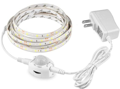 Tira de luz LED con sensor de movimiento PIR inalámbrico, encendido/apagado automático, armario, cocina, lámpara de luz LED de 220 V 110 V para armario, cocina, mostrador, estante, TV (1 m, blanco)