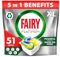 Fairy Platinum Lemon All-In-1 Dishwasher Bulk Pack, 51 Pods, Platinum Dishwashing Formula
