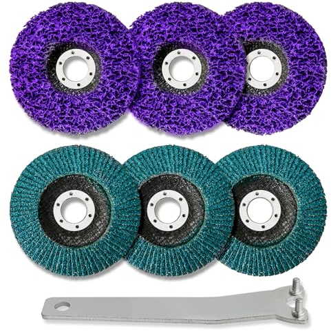 Csd Scheibe 115mm, CYLBAQ 6 Stück Schruppscheiben 115 metall CSD Scheibe Reinigungsscheibe, Reinigungsscheibe Grobreinigungsscheibe Nylongewebescheibe mit Winkelschleifer-Schlüssel