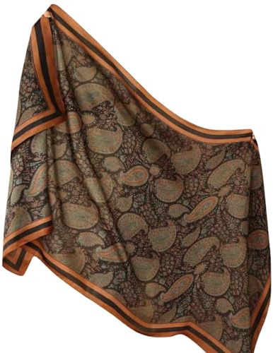 WEIGEER Silk Scarf Women Orange Shawl Stain Neckerchief Head Wrap Thin Beach Scarf Vintage Bridal Shawl Chiffon Muslim Colorful Cloth Christmas L189/W90 (Marrón.)