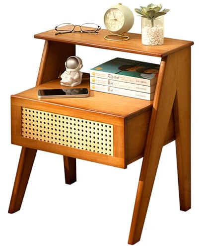 SINBINTA Nachttisch, Bambus-Beistelltische, mit offenem Fach und 1 Schublade, Sofa Beistelltisch Nachttisch für Wohnzimmer, Schlafzimmer (Braun)