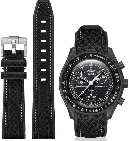 Armband für Moonswatch, gebogenes Silikonarmband, kompatibel mit Omega X Swatch 20 mm Watch, Swatch Omega Moonswatch Speedmaster, Ersatzarmband, keine Lücken, für Herren und Damen (schwarze, weiße