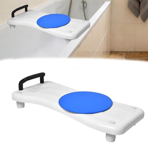 Aufun Asiento de bañera para personas mayores y adultos, asiento con bandeja para jabón, plato giratorio, silla para baño y adultos, capacidad de carga de 150 kg, aprox. 75 cm de largo (asa negra)