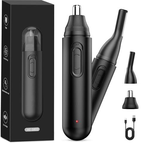 Tagliapeli Naso e Orecchie rasoio naso uomo - tagliacapelli professionale Indolore per naso e orecchie e Sopracciglia e Viso, IPX7 Impermeabile, Adatto a Uomini e Donne Ricaricabile USB Nero