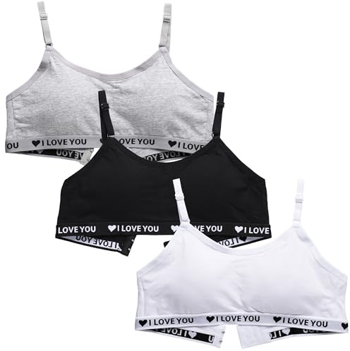 Teen Girls Training Bras Wireless Light Padded Sports Underwear Halter Vest Bralettes with Adjustable Strap for Age 10-16