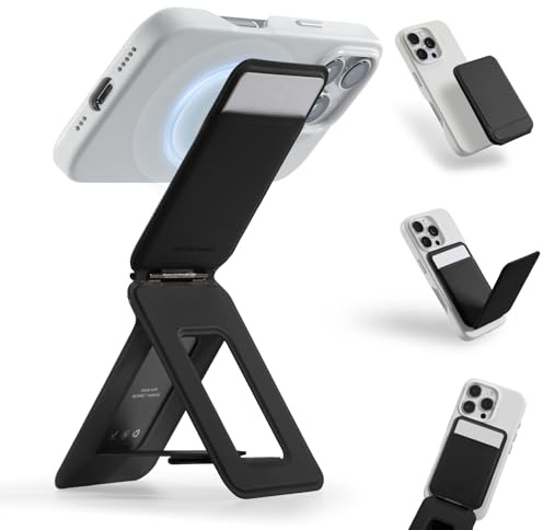 MOFT Movas Handy-Stativ-Geldbörse für iPhone, mehrere Winkel, leichter und tragbarer Handyständer, veganes Leder, magnetische Brieftasche, starke Magnete, NFC-Kartenhalter, Reisezubehör, Tiefschwarz