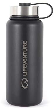 Lifeventure 1 Litre Vacuum Insulated Stainless Steel Water Bottle with Leak Proof Screw-Lid and Powder Coated Outer, Black