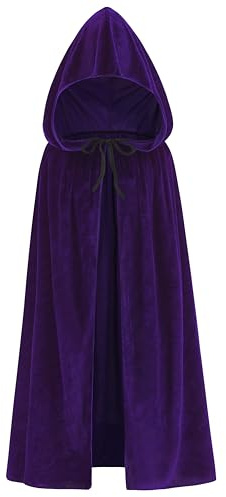 HAPNBCELE Cape à capuche violette en satin pour homme et femme, costume de sorcière, vampire pour costume médiéval, Renaissance, Halloween, cosplay, 167 cm