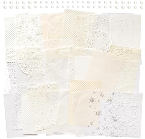 2 Packs Aesthetic Textured Paper Basic Scrapbook Supply Decorative Mesh Fabric Sheets Mixed Materials Beige Theme for Junk Journal Planner Gift Wrapping Collaging Card Making Arts and Crafts (Simple)