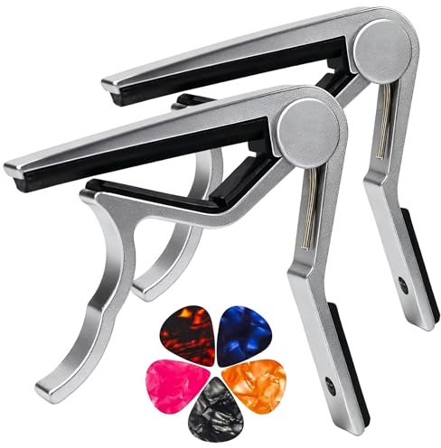 Capo Guitar Capo for Acoustic and Electric Guitars acoustic guitar capo,capo for acoustic guitar 6 string- 2 Packs with 5 Picks (Silver)